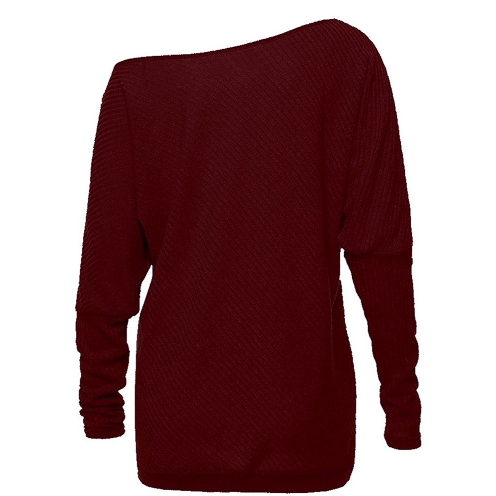 Off Shoulder Batwing Sleeve Loose Pullover Sweater - Picture 3 of 4